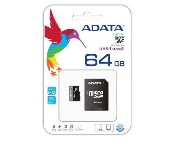 Adata 64GB Micro SD Class-10 (SDXC-UHX-I) Memory Card With Adapter