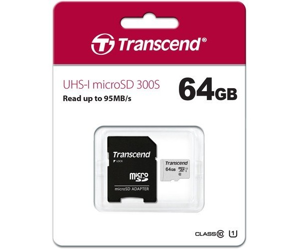 Transcend 64GB Micro SD UHS-I U1 Memory Card with Adapter