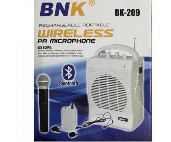 BNK-209 Rechargeable Portable Wireless P.A Microphone With Bluetooth, Handheld/Lapel Wireless Microphone