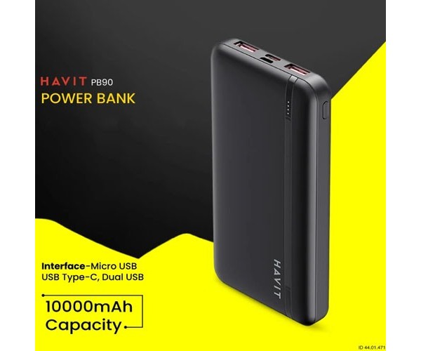 Havit PB90 10000mAh Black Power Bank with LED Indicator