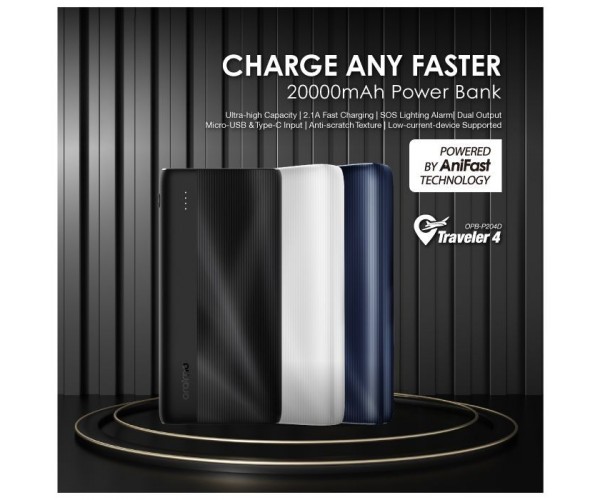 oraimo Traveler 4 20000mAh 2.1A Triple Ports Fast Charging LED Power Bank-Black