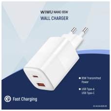 Wiwu Nano GaN 65W USB & USB-C White Charger / Charging Adapter