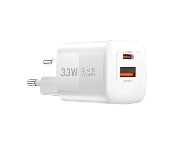 Wiwu Nano GaN 33W USB & USB-C White Wall Charger (Wi-U008)