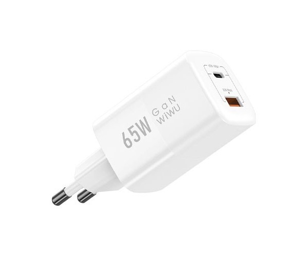 Wiwu Nano GaN 65W USB And USB-C White Wall Charger (Wi-U012)