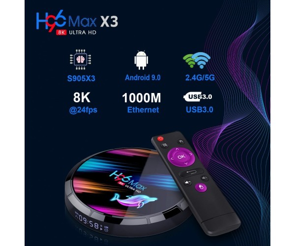 H96 Max X3 8K Android 9.0 Smart TV Box 4GB Ram 128GB Rom
