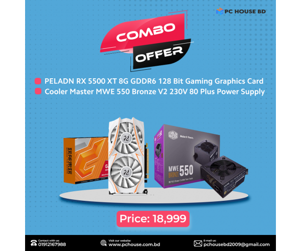 PELADN RX 5500 XT 8G GDDR6 128 Bit Gaming Graphics Card and Cooler Master MWE 550 BRONZE V2 230V 80 PLUS POWER SUPPLY
