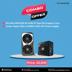 PELADN ARMOUR RX 6500 XT Navi 8G Graphics Card and Cooler Master Elite v3 600W 230V ATX Power Supply